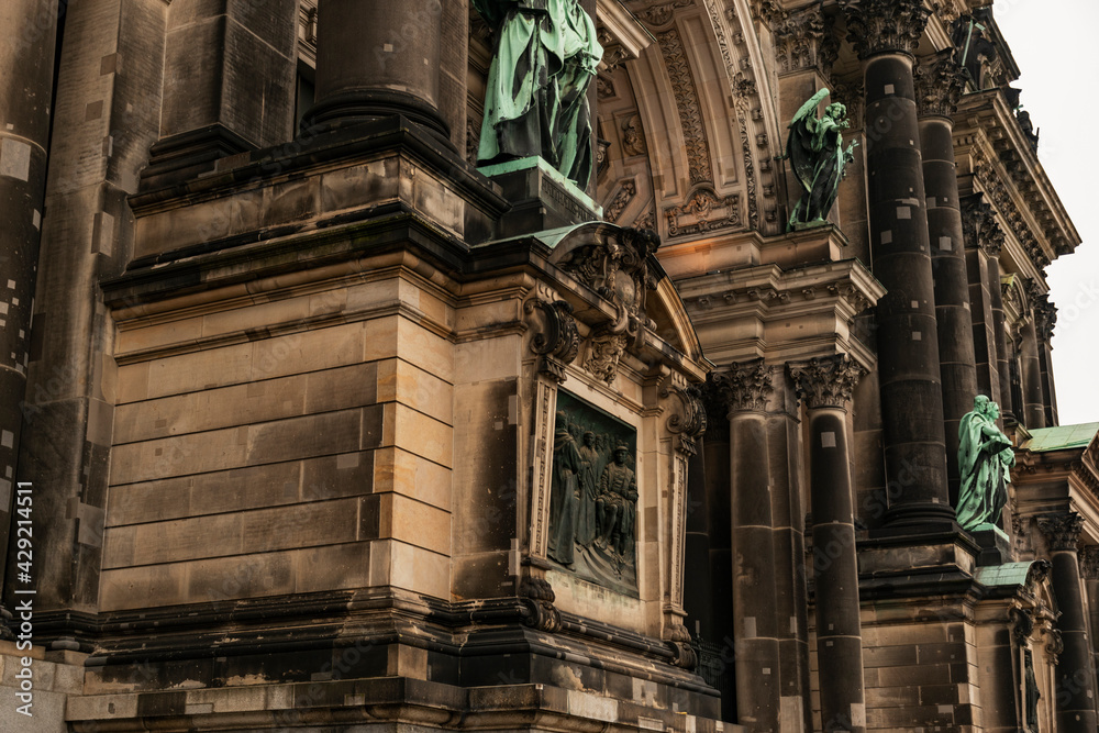  Details of the facade of the Berlin Cathedral in the historic city of Berlin in Germany. 