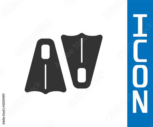 Grey Rubber flippers for swimming icon isolated on white background. Diving equipment. Extreme sport. Sport equipment. Vector