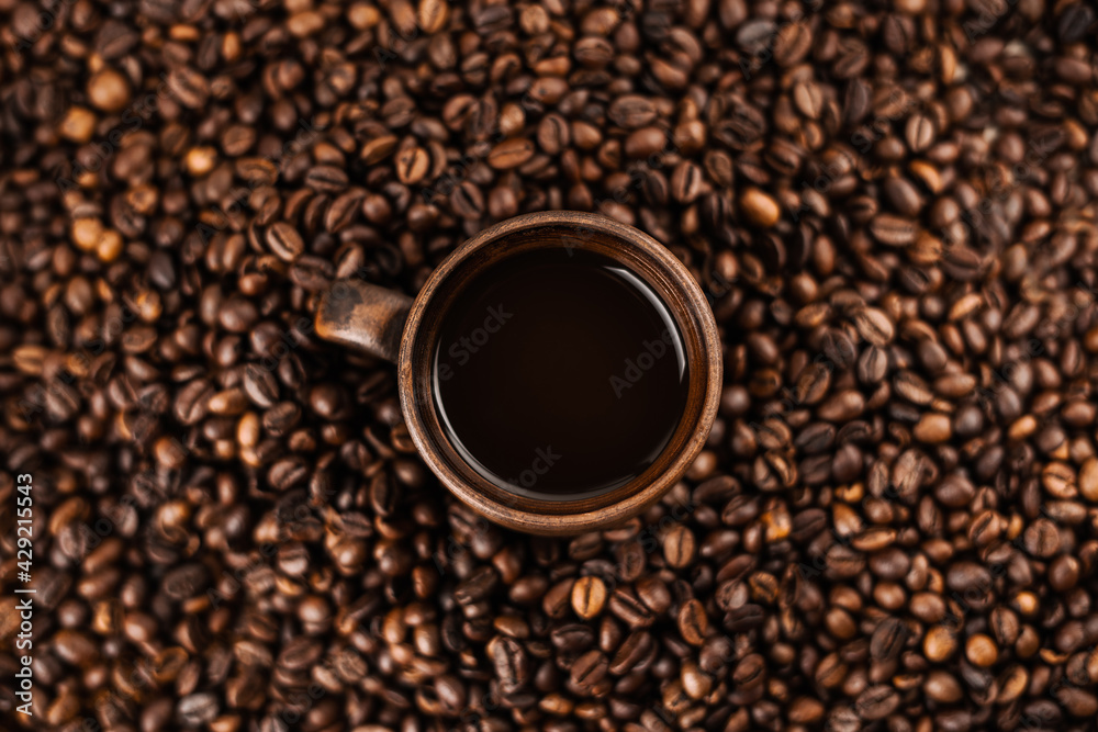 Coffee in a cup. View from above Coffee in a cup. View from above
