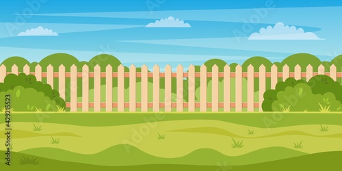 Garden backyard with wooden fence