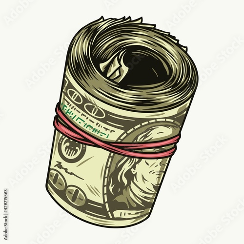 Money roll with dollar banknotes