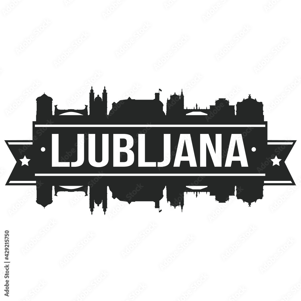Ljubljana Slovenia Skyline Banner Vector Design Silhouette Art Illustration Stencil.