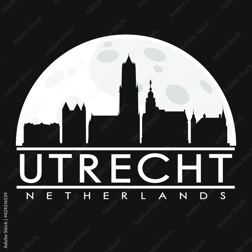 Utrecht Netherlands Skyline City Flat Silhouette Design Background Illustration.