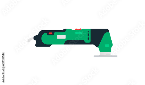 Angle grinder, cordless grinder side view. Power tools for home, construction and finishing work. Professional worker tool. Vector illustration isolated on white background.