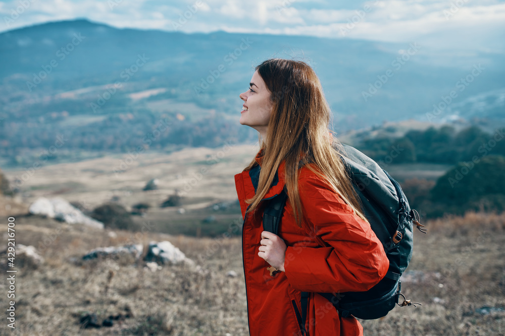 woman outdoors in mountains landscape rocks model
