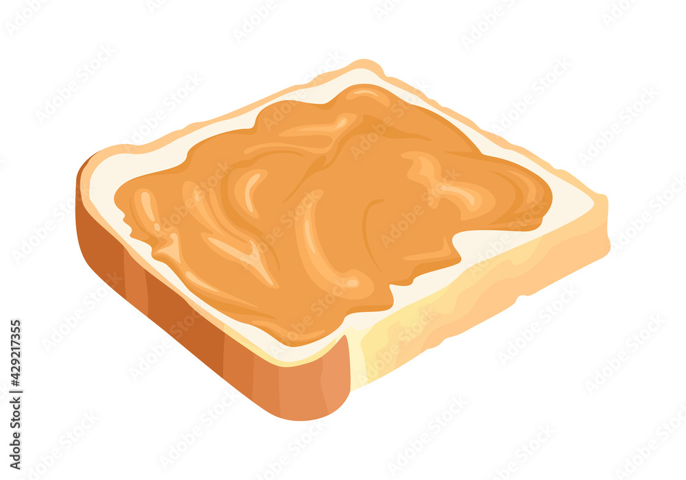 Peanut butter on toast bread isolated on white. Vector illustration of  sandwich in cartoon flat style. Stock Vector | Adobe Stock