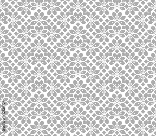 Flower geometric pattern. Seamless vector background. White and gray ornament. Ornament for fabric, wallpaper, packaging. Decorative print.