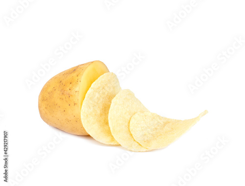 Potatoes sliced ​​into potato chips isolated on white background.