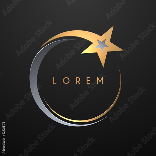 Gold and silver circle star logo template photo