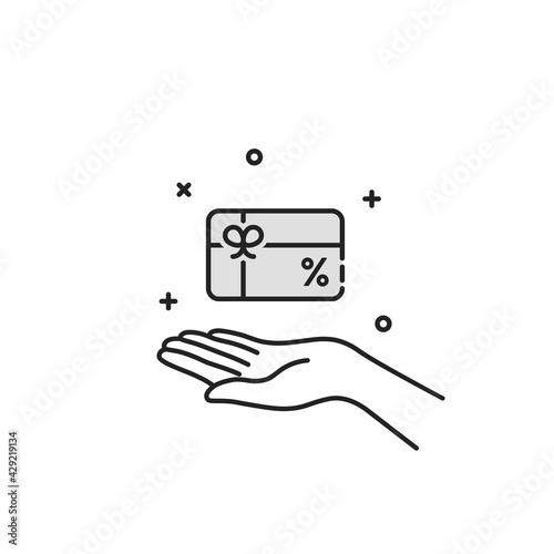 thin line hand holding loyalty card