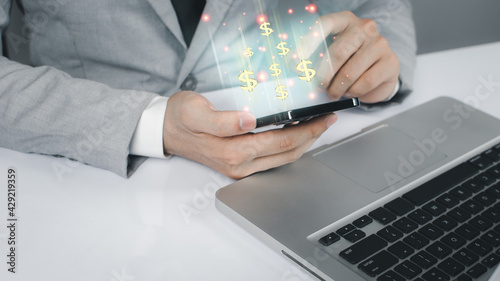 Wallpaper Mural Business people are using Stock chart innovative technology. Mixed media, digital smartphone and online concept. Torontodigital.ca