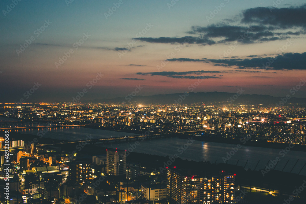 Twilight view of Umeda Osaka city