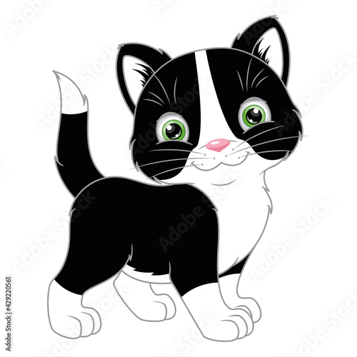 Cute black kitten. Cartoon vector illustration