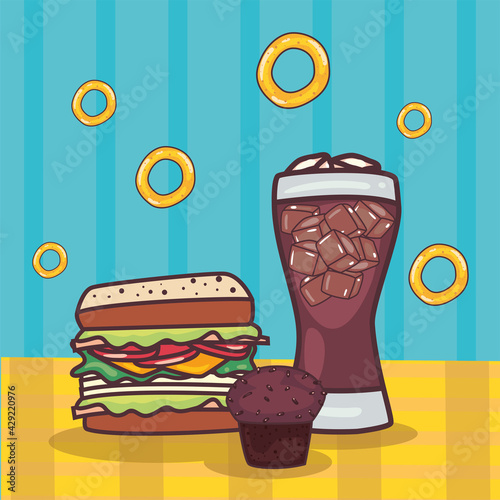 sandwich cupcake and soda
