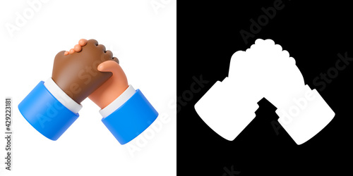 3d hands business handshake emoji on white background. Partnership and agreement symbol. 3d illustration.
