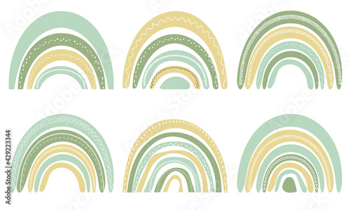 Set of cute rainbows in scandinavian style. Watercolor rainbow isolated on a white background. Pastel colors. Modern art.