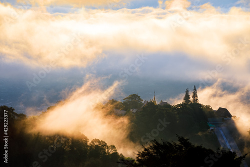 Sunrise In Chiang Mai City And Prathat Doi Suthep Temp, Chiang Mai Thailand.