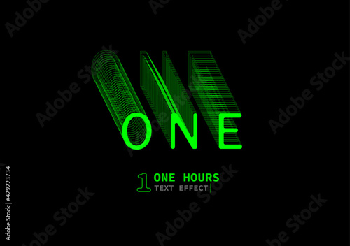 vector graphic of "one hours" text effect vector, text with light and line effect, one hour, perfect for digital needs, background,ect