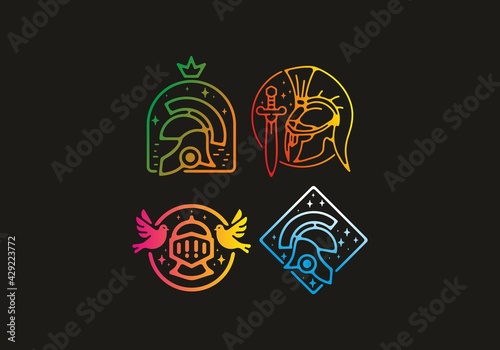 Gradient color of warrior badge set