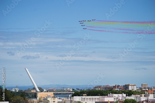 Fighter planes of the Spanish army flying over Seville, Spain