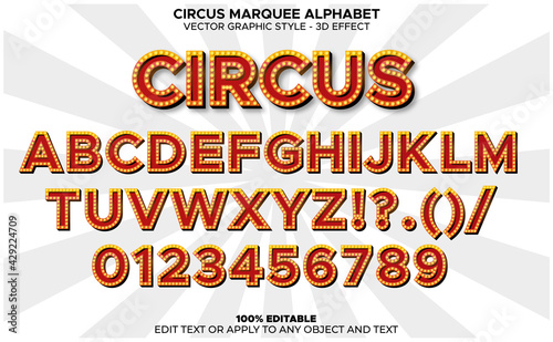 Vintage Circus Vector Marquee Alphabet with bulb lights - 3d Effect graphic style