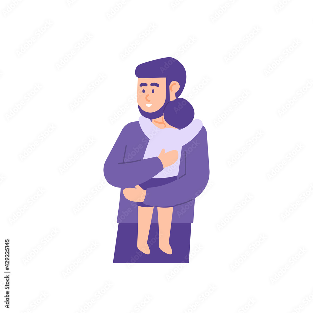 illustration of a father holding his child. happy son and father's day. a boy hugging his parents. a father who is taking care of his child. flat style. vector design