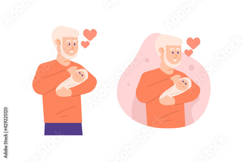 a father who carries his child or baby to sleep. put the child to sleep. illustration of a parent who loves his baby. a father is taking care of a child. flat style. vector design