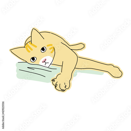 寝転がっている茶虎の猫のイラスト