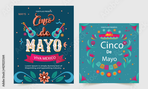 Cinco De Mayo design element. Marketing, advertising, or invitation template. Vector illustration.
