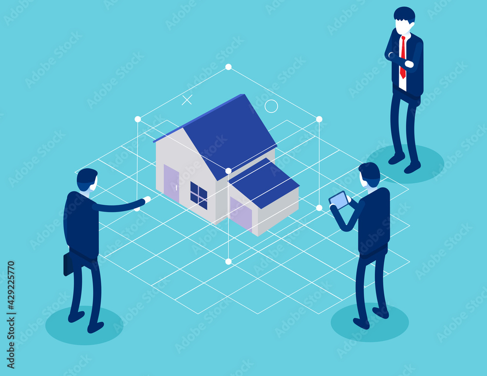 Augmented reality house concept with character. Flat isometric vector illustration Augmented reality house concept with character. Flat isometric vector illustration