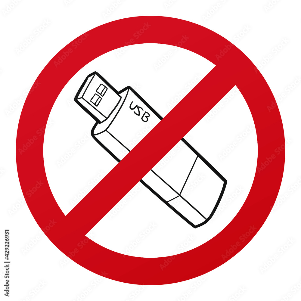 No USB Symbol Isolated on White Background. Information Transfer Vector Illustration Prohibition Stop Sign. No USB Symbol Isolated on White Background. Information Transfer Vector Illustration Prohibition Stop Sign.