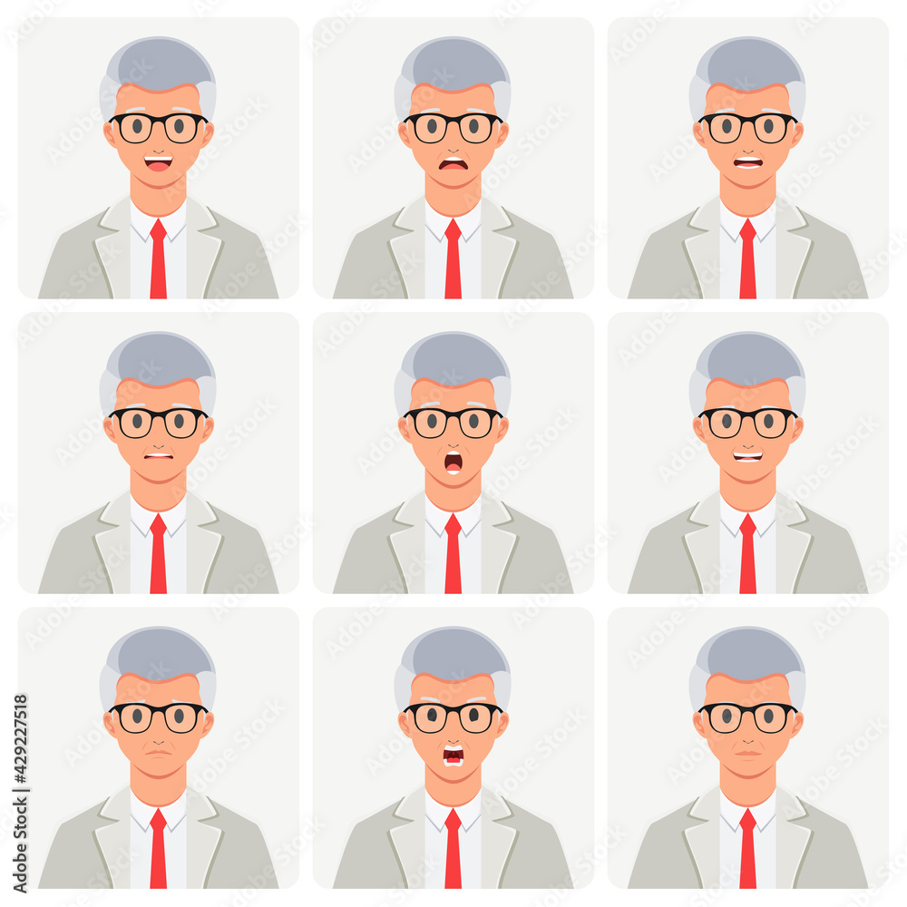 Businessman character designs, with various expressions, from happy to angry faces. wear glasses, in a bundle set. Businessman character designs, with various expressions, from happy to angry faces. wear glasses, in a bundle set.
