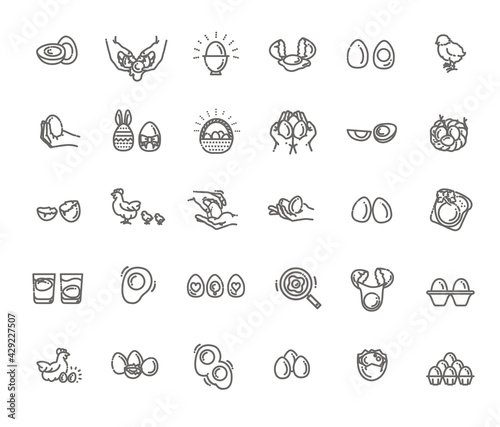 Eggs icons set,Vector outline illustration. Broken eggs