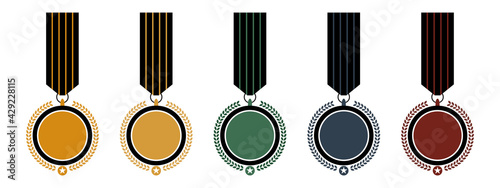 Classic badge medal logo template. Competition award medals game vector illustration.