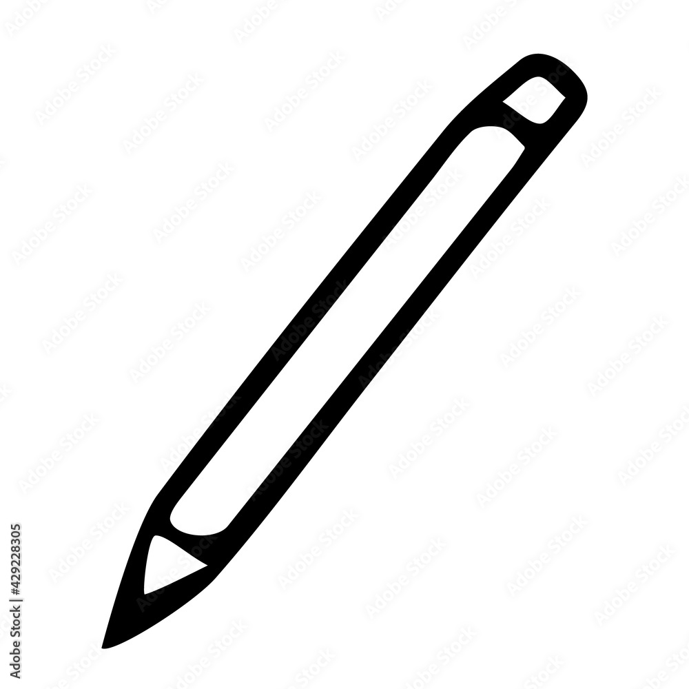 Obraz premium A single hand-drawn pencil. Doodle, icon vector illustration. Isolated on a white background, black and white graphics