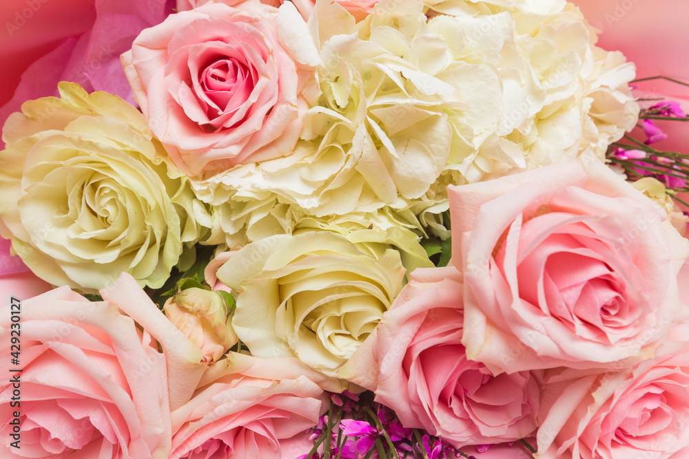 bouquet of flowers on pink background - image bouquet of flowers on pink background - image