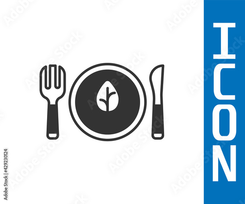 Grey Vegan food diet icon isolated Grey background. Organic, bio, eco symbol. Vegan, no meat, lactose free, healthy, fresh and nonviolent food. Vector