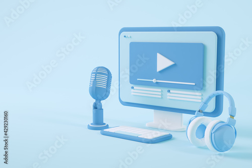 Minimal video streaming concept 3d rendering