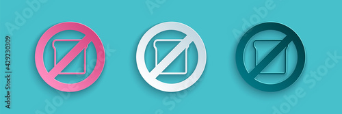 Paper cut Gluten free grain icon isolated Paper cut background. No wheat sign. Food intolerance symbols. Paper art style. Vector