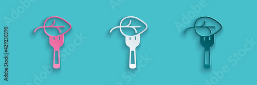 Paper cut Vegan food diet icon isolated Paper cut background. Organic, bio, eco symbol. Vegan, no meat, lactose free, healthy, fresh and nonviolent food. Paper art style. Vector