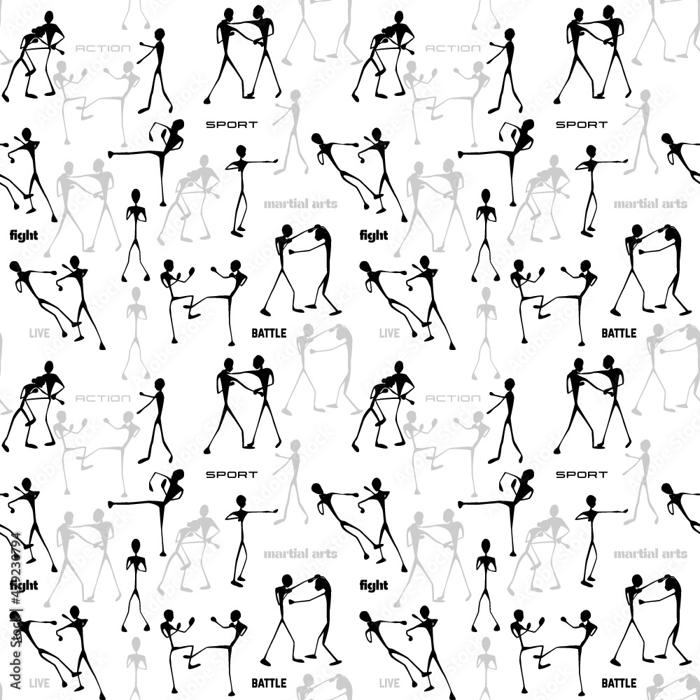 Seamless pattern with silhouettes of fighters Seamless pattern with silhouettes of fighters