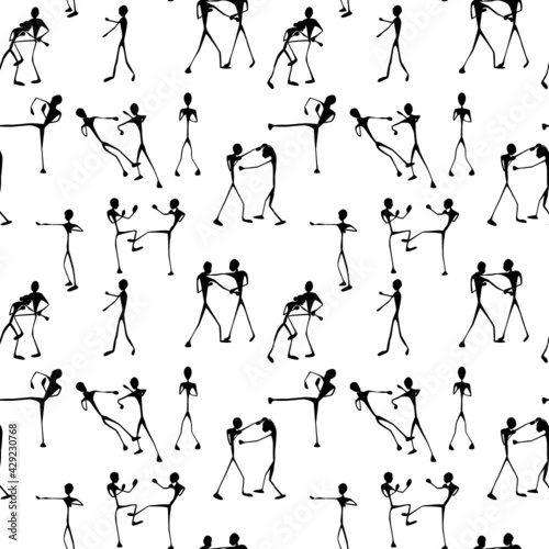 Seamless pattern with silhouettes of fighters