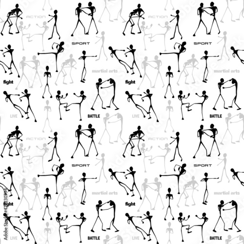 Seamless pattern with silhouettes of fighters