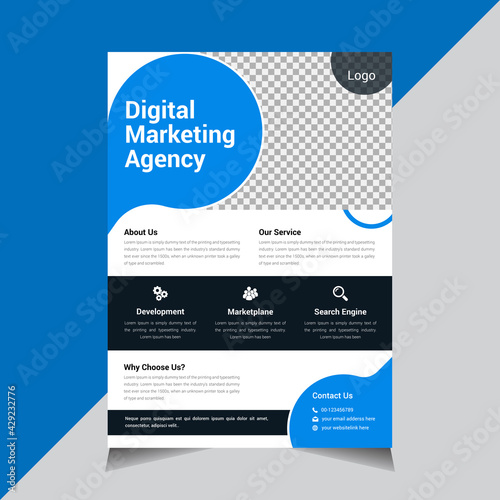 Modern Flyer Design, Corporate Flyer, Blue Color, Brochure design, shape, layout,  a4 Size, Vector illustration
