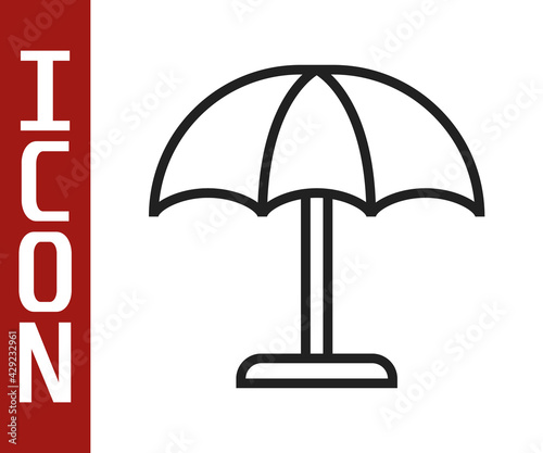 Black line Sun protective umbrella for beach icon isolated on white background. Large parasol for outdoor space. Beach umbrella. Vector