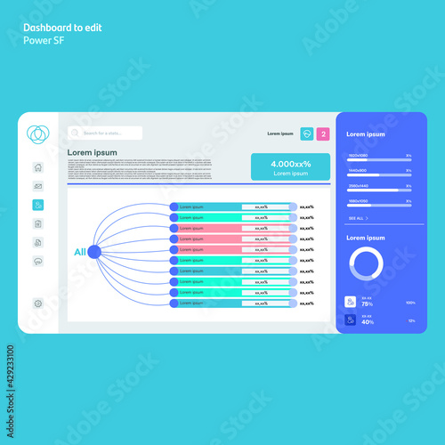 Data visualization. Power bi. Dashboards with graphs. Bars. Diagrams. EPS10