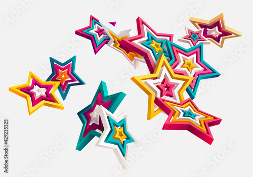 Fototapeta Naklejka Na Ścianę i Meble -  3D colorful stars. Art geometric shapes.