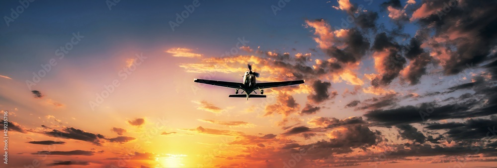 plane in the sunset sky