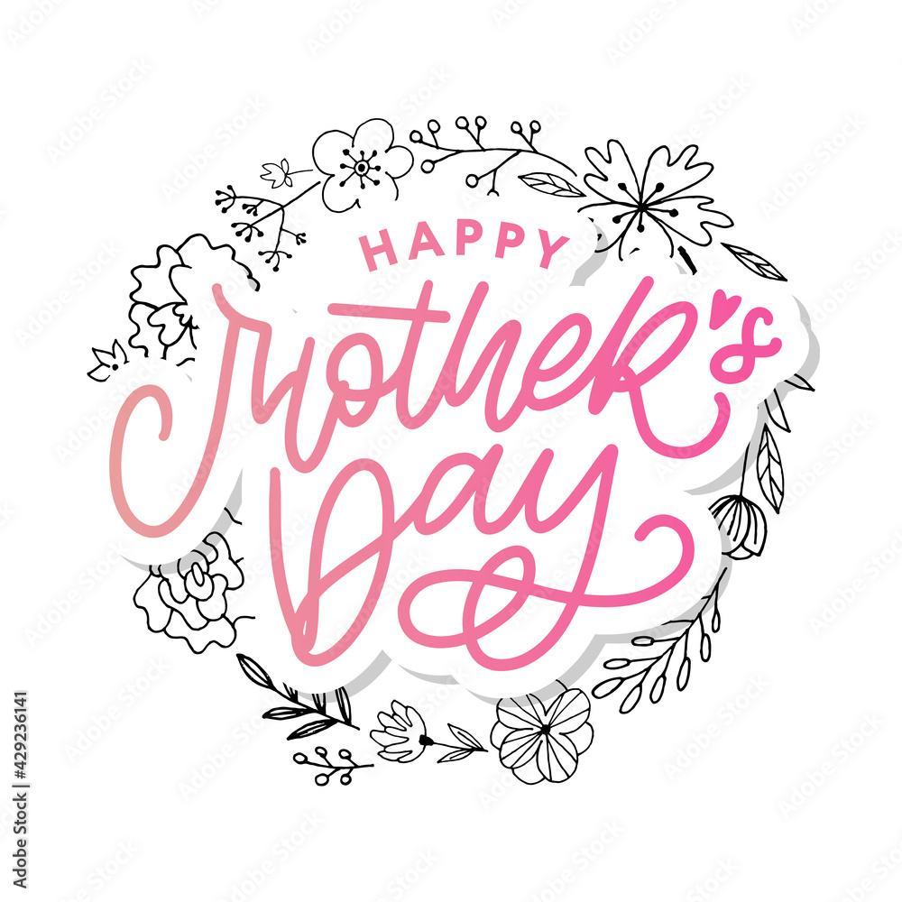Happy Mothers Day lettering. Handmade calligraphy vector illustration. Mother s day card with heart Happy Mothers Day lettering. Handmade calligraphy vector illustration. Mother s day card with heart