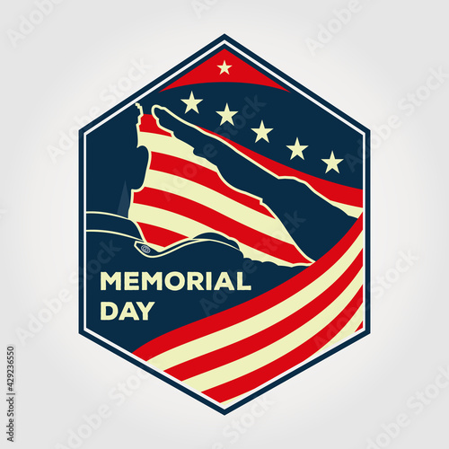 Memorial day poster design template. US Army soldiers saluting on American flag background. Vector illustration.